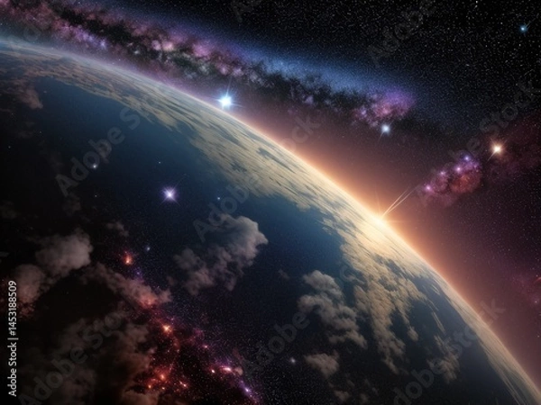 Obraz 宇宙空間から見る惑星の風景、generative ai