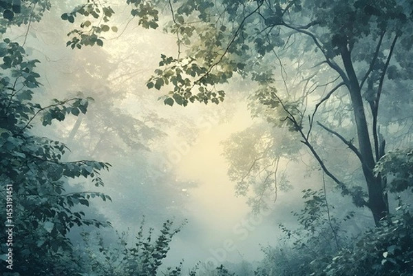 Obraz Misty Forest with Watercolor Brushstrokes, Generative AI