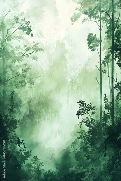 Obraz Misty Forest with Watercolor Brushstrokes, Generative AI
