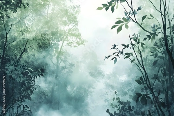 Obraz Misty Forest with Watercolor Brushstrokes, Generative AI