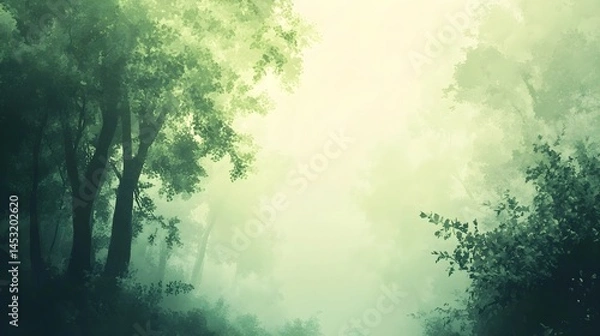 Obraz Misty Forest with Watercolor Brushstrokes, Generative AI