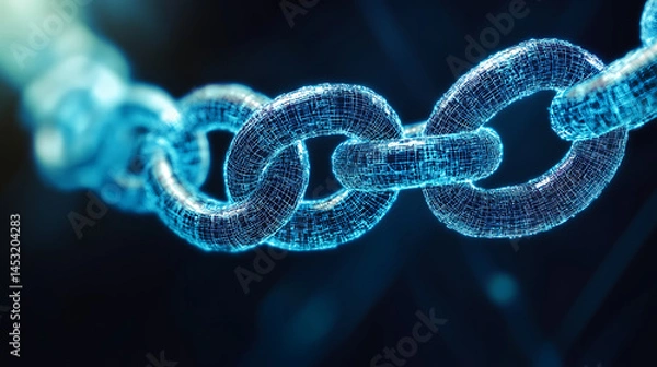 Fototapeta Blockchain ledger with transparent blocks connecting in a secure network (1)