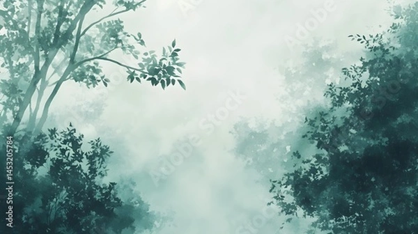 Obraz Misty Forest with Watercolor Brushstrokes, Generative AI