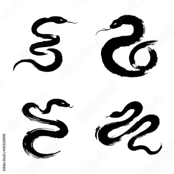 Fototapeta black ink brush stroke snake vector