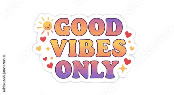 Fototapeta Summer Sticker with "Good Vibes Only" Colorful Design  