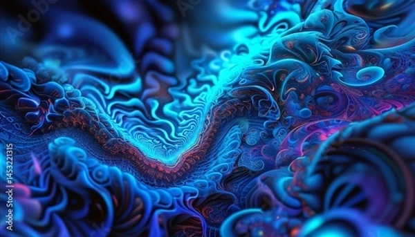 Fototapeta Vibrant abstract fractal art featuring intricate blue  swirling patterns. Perfect for digital backgrounds and creative projects.