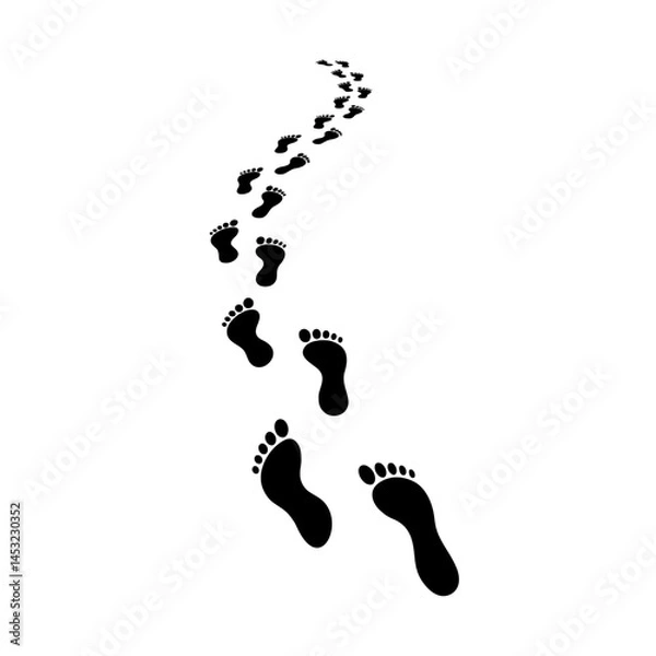 Fototapeta Footprints Leading Away on White Background