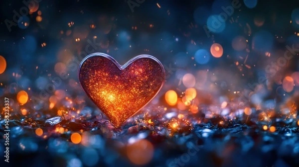 Fototapeta Glowing heart surrounded by sparkling lights with vibrant colors
