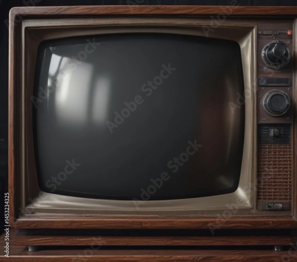 Fototapeta Close-up of antique CRT television, showing visible scanlines and slight distortion ,  electronics,  distortion,  close-up