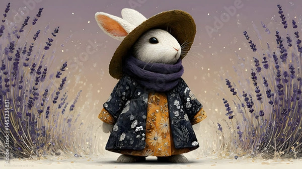 Obraz Charming Rabbit in Lavender Field Winter Wonderland