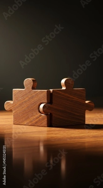 Obraz Interlocking Wooden Puzzle Pieces: A Symbol of Connection and Collaboration