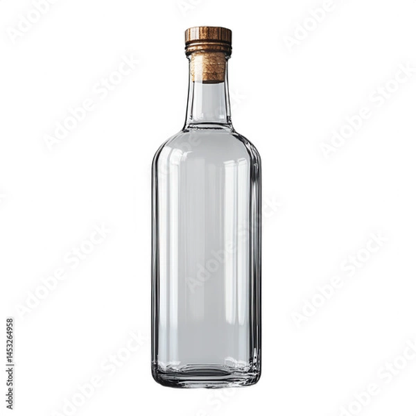 Obraz Clear glass bottle with cork stopper for spirits liquor or beverages on transparent background