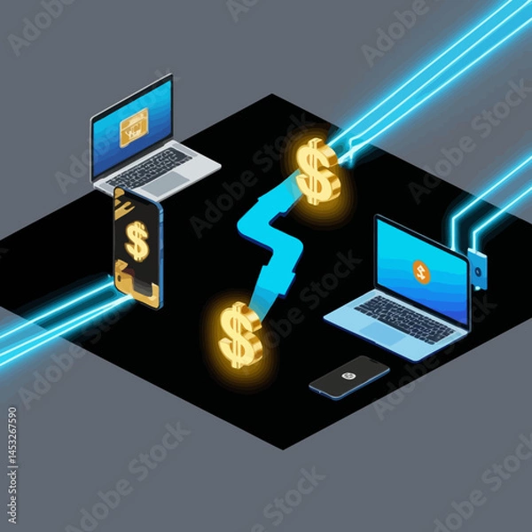 Fototapeta Connecting Finances: A Visual of Digital Currency