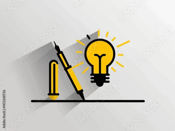 Fototapeta Ink Pen and Light Bulb Symbol on White Background