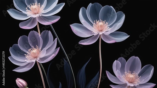Obraz Translucent flowers with delicate petals in an elegant, minimalist composition black background16