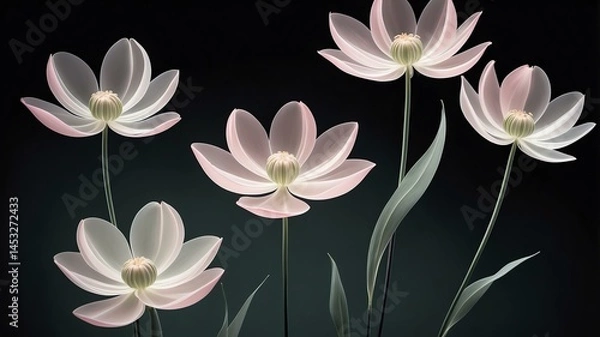 Obraz Translucent flowers with delicate petals in an elegant, minimalist composition black background7