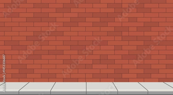 Obraz Red brick wall with gray sidewalk vector illustration in urban style for design and background use 
