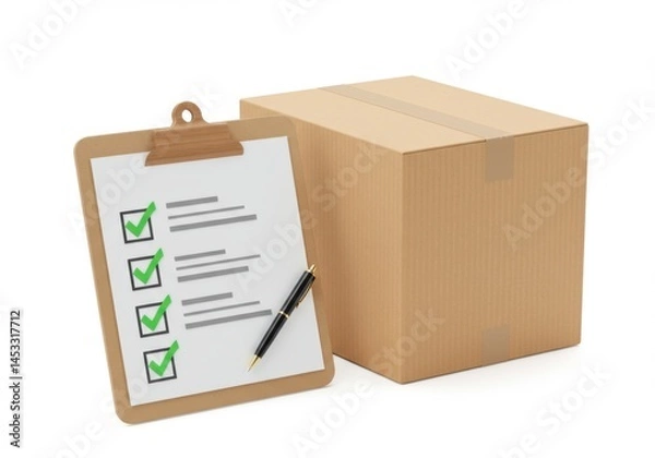 Fototapeta Clipboard with checklist and box near isolated on white background