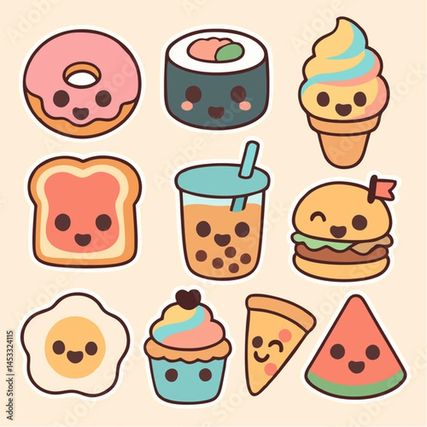 Obraz cute doodles with smiling food theme