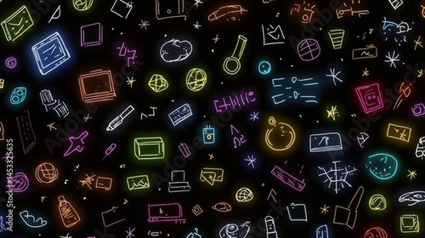 Fototapeta Neon sketch pattern background