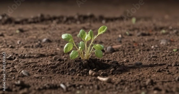 Obraz Bean seed sprouting in soil, early growth stage, environment, texture, growth
