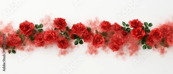 Fototapeta Beautiful red roses with soft smoky accents on a white background.