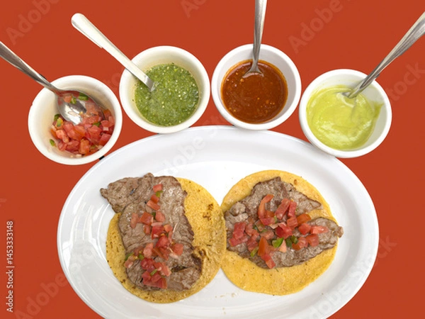 Obraz Tacos de res con salsas.