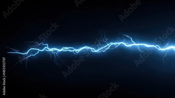 Obraz Electric blue lightning bolts with dynamic thunder strikes on dark backdrop, high-voltage energy concept illustration with vivid electric discharge effects and glowing plasma currents, sharp vector de