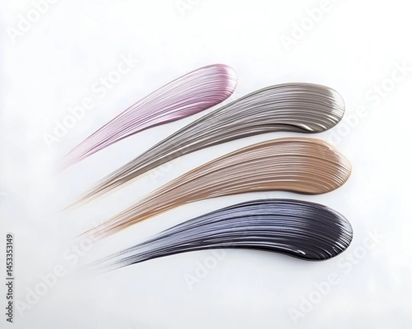 Fototapeta Four shades of cosmetic cream are swirled onto a white background showcasing their texture and color variations