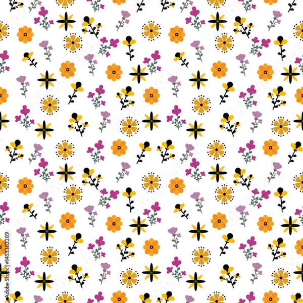Obraz Floral seamless pattern ,flower branches seamless pattern , vector , illustration ,flowers pattern design Seamless flower pattern with colorful little flowers. Simple flat bright flowers background