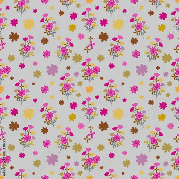 Obraz Floral seamless pattern ,flower branches seamless pattern , vector , illustration ,flowers pattern design Seamless flower pattern with colorful little flowers. Simple flat bright flowers background