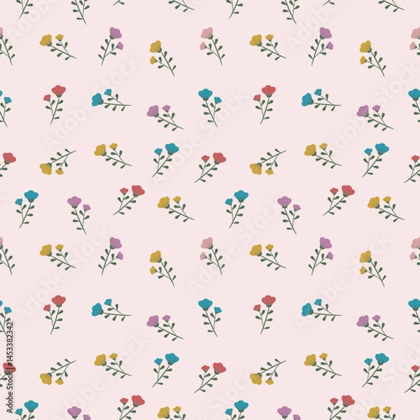 Obraz Floral seamless pattern ,flower branches seamless pattern , vector , illustration ,flowers pattern design Seamless flower pattern with colorful little flowers. Simple flat bright flowers background