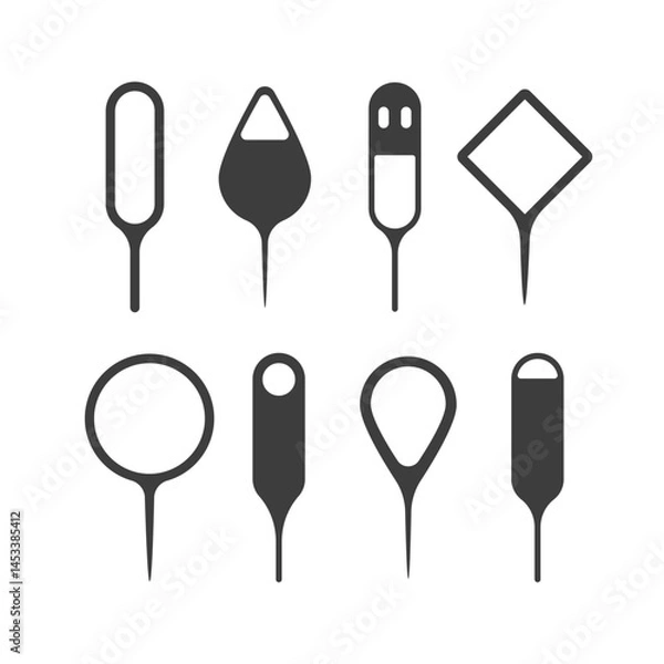 Fototapeta Sim ejector. Tool for removing SIM card from smartphone. Set of Flat Vector illustrations.