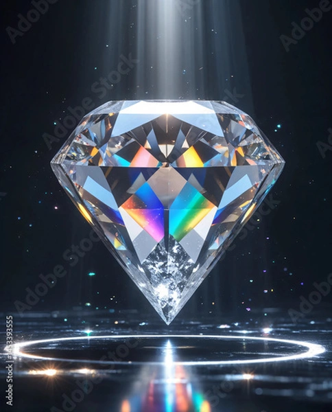 Fototapeta Multiple cut diamonds sparkle on a reflective white surface.