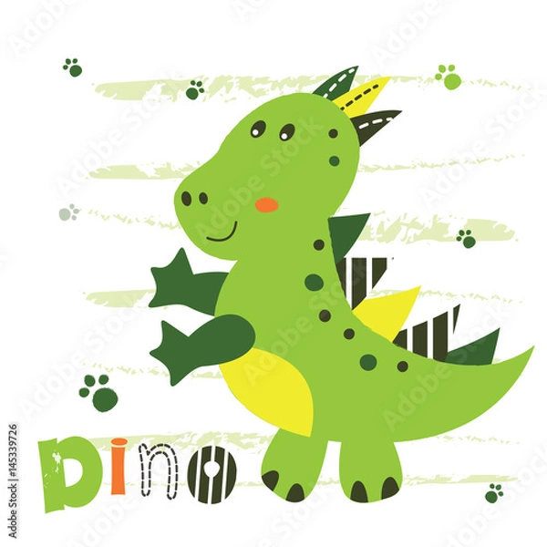Obraz Vector illustration with cute little dinosaur