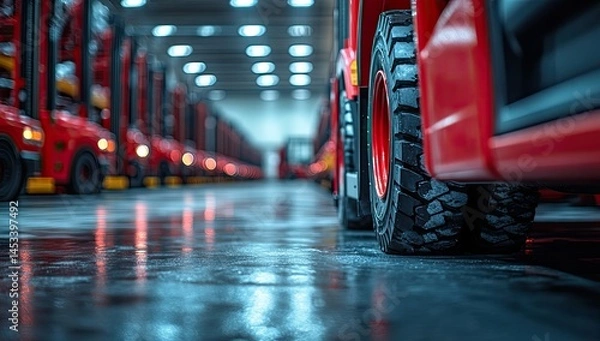 Obraz Red Forklifts Warehouse Logistics.