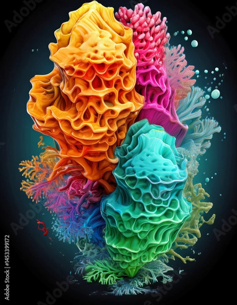 Fototapeta surreal sculpture, abstract organic form, intricate structure, biomorphic design, fantastical shape, 3D art object, generative design, fluid formations, imaginative artwork, conceptual sculpture