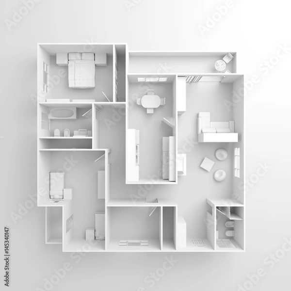 Obraz 3d interior rendering of white furnished home apartment