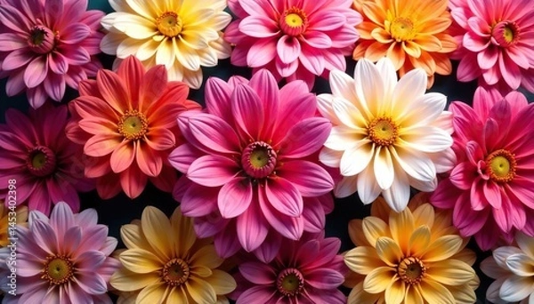 Fototapeta Bold dahlia blossoms, lush, overlapping petals, geometric arrangement , elegant, floral