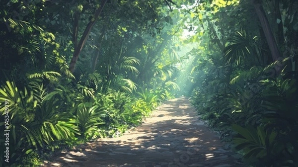Obraz Lush Tropical Jungle Path: A Serene Escape into Nature's Embrace