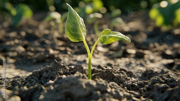 Fototapeta New Life Emerging: A Single Sprout in a Field of Growth