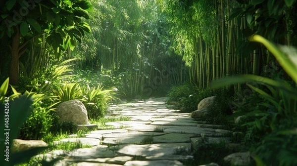 Fototapeta Serene Bamboo Forest Path: A Digital Journey Through Lush Greenery