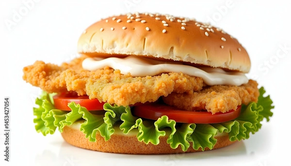 Fototapeta Crispy Chicken Burger with Fresh Crisp Lettuce and Toasted Bun