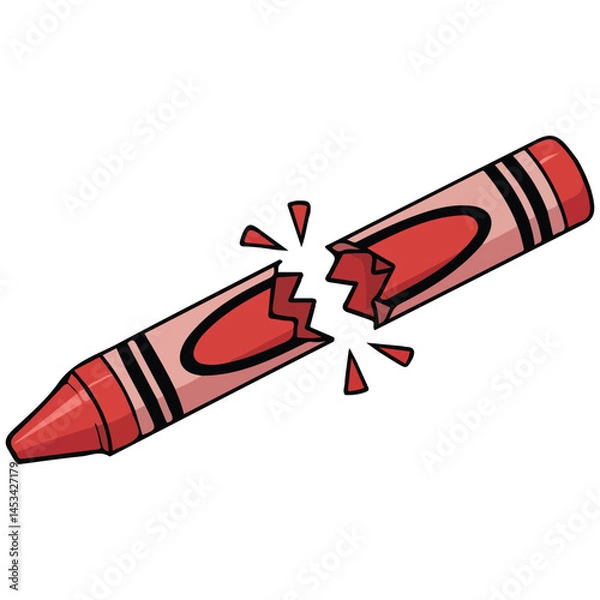 Obraz Broken red crayon isolated vector illustration on white background