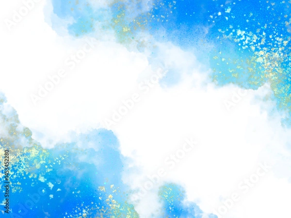 Obraz 青とゴールドの水彩フレーム 手描き水彩 和風