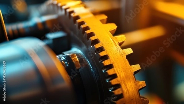 Fototapeta Close-up of Industrial Gear System: Precision Engineering and Mechanical Marvel