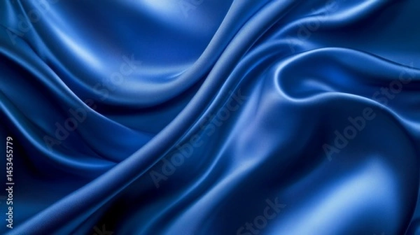 Fototapeta Abstract blue silk texture background with flowing, wavy patterns and smooth gradients. Luxury design, blue elegance, abstract background
