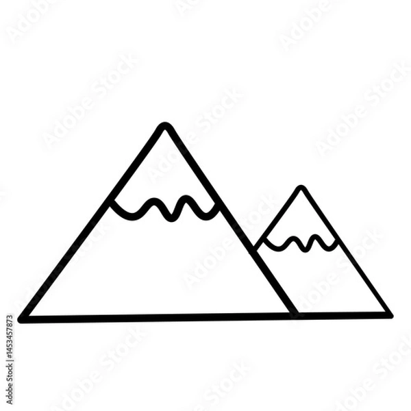 Obraz Mountain Peaks Doodle, Simple Twin Summits Against White Backdrop Representing Adventure