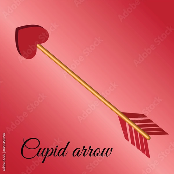 Fototapeta A vector depiction of a golden arrow with a heart-shaped tip and red fletching, symbolizing love and romance.