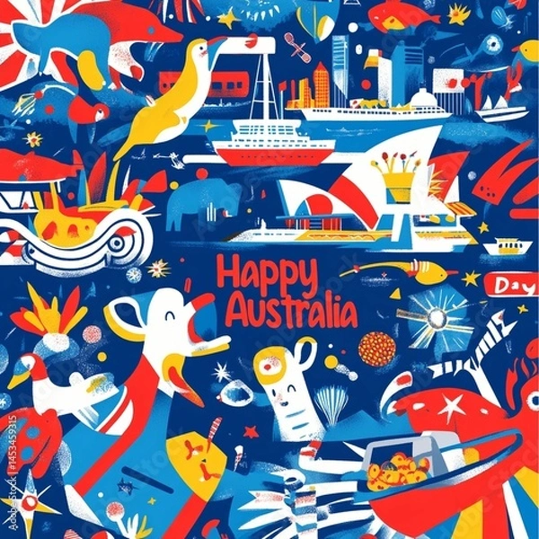 Fototapeta a vibrant Australia Day flyer featuring the Australian flag as the main background